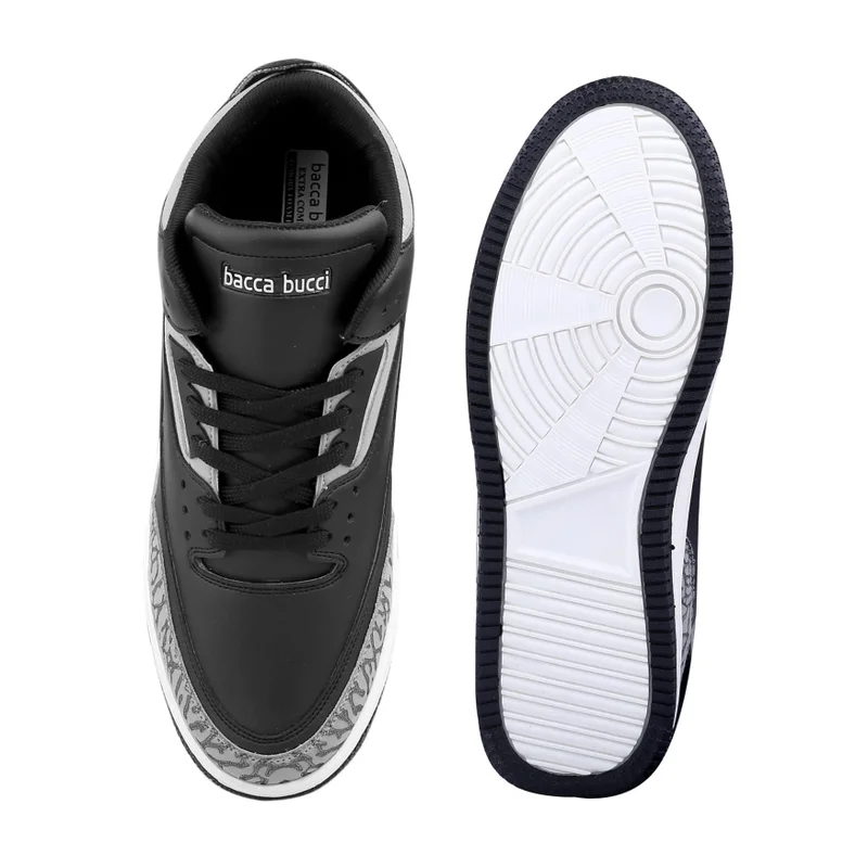 Bacca Bucci Black Vortex Mid Top Flat Sole Sneakers for Men | Best Price UAE